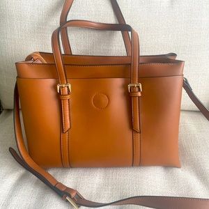Brown Zip top, shoulder strap Tote bag- vegan leather